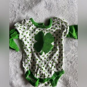 St. Patrick White and Green Clover Baby One-Piece